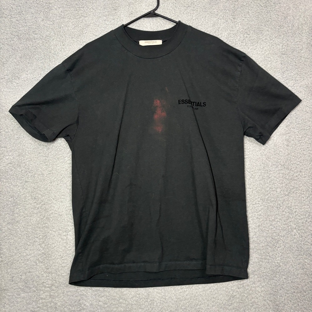 Fear of God Essentials T-Shirt Mens XL Black Flocked Logo Boxy Oversized Cotton